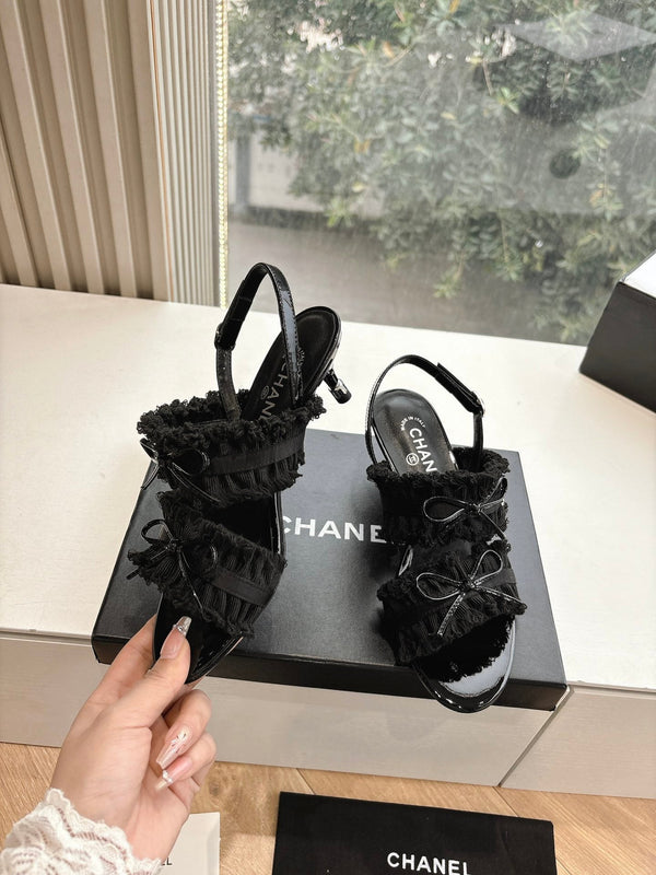 Sandali CC con fiocco Nero 4,5cm Pelle di agnello 202875