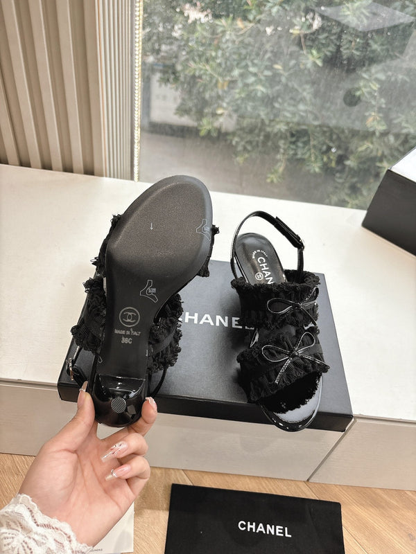 Sandali CC con fiocco Nero 4,5cm Pelle di agnello 202875