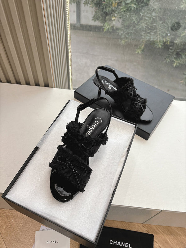 Sandali CC con fiocco Nero 4,5cm Pelle di agnello 202875