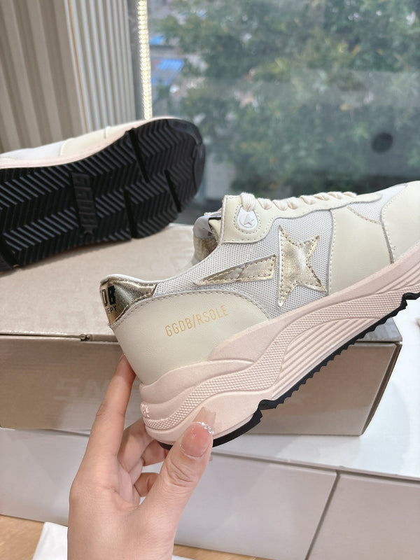 RUNNING SOLE SNEAKERS IN WHITE MESH AND CALFSKIN GOLD STAR
