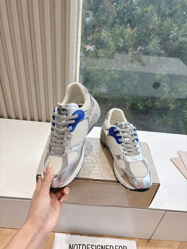 DAD-STAR SNEAKERS IN WHITE MESH SILVER CALFSKIN BLUE EYELETS