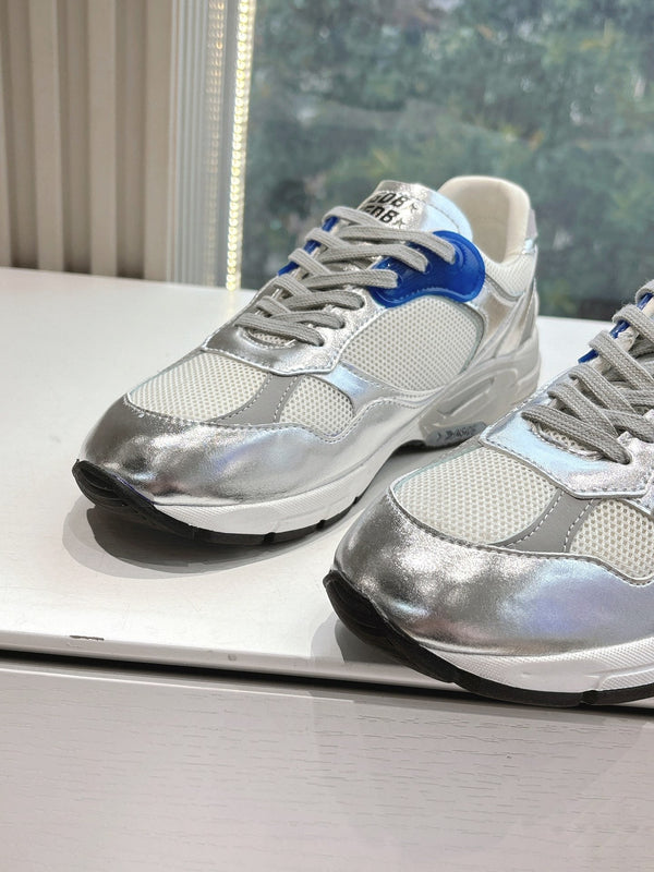 DAD-STAR SNEAKERS IN WHITE MESH SILVER CALFSKIN BLUE EYELETS