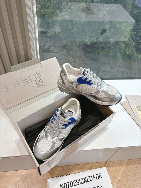 DAD-STAR SNEAKERS IN WHITE MESH SILVER CALFSKIN BLUE EYELETS