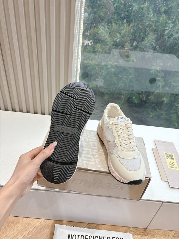 RUNNING SOLE SNEAKERS IN WHITE MESH, BEIGE SUEDE AND CALFSKIN WITH BLUE STAR