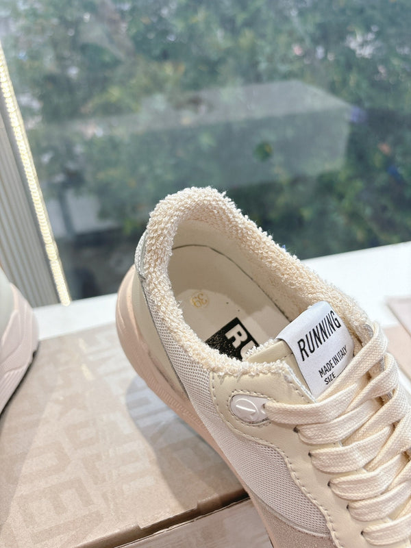 RUNNING SOLE SNEAKERS IN WHITE MESH, BEIGE SUEDE AND CALFSKIN WITH BLUE STAR