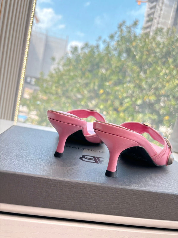 CAGOLE MID-HEEL MULES IN SHOCKING PINK CALFSKIN