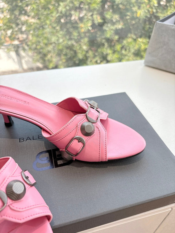 CAGOLE MID-HEEL MULES IN SHOCKING PINK CALFSKIN