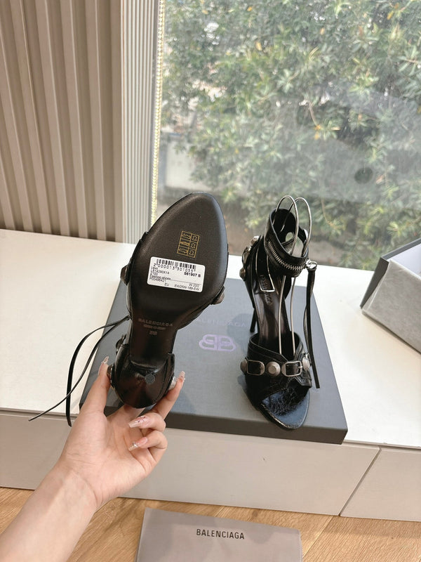 CAGOLE HIGH-HEEL SANDALS IN BLACK LAMBSKIN