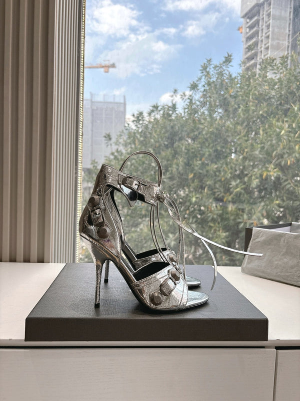 CAGOLE HIGH-HEEL SANDALS IN SILVER METALLIC LAMBSKIN