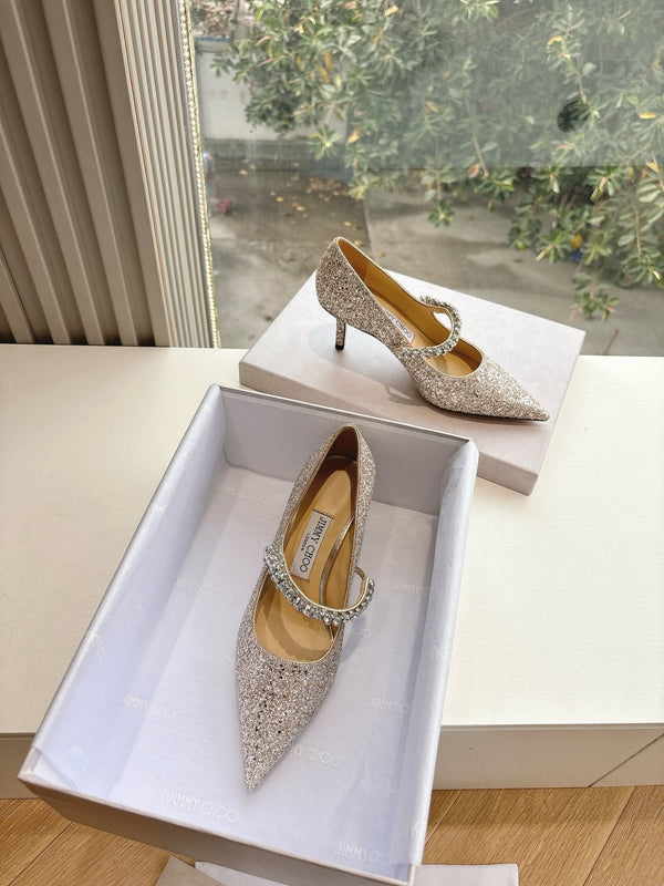 Jimmy Bing Pumps 65 with Crystals Sand Glitter Finish Fabric 547678
