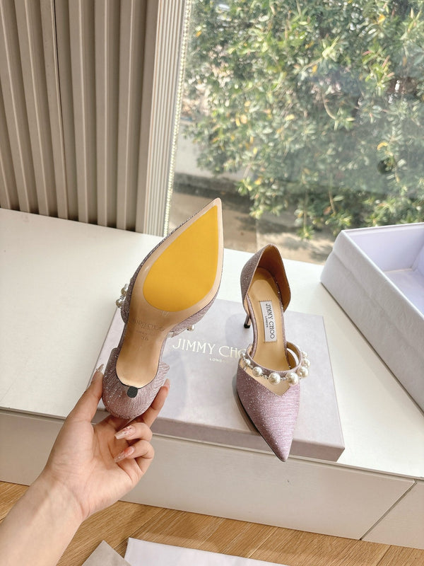 Jimmy Aureli Pearl-embellished Pumps 85mm Muted Pink Glitter 547688