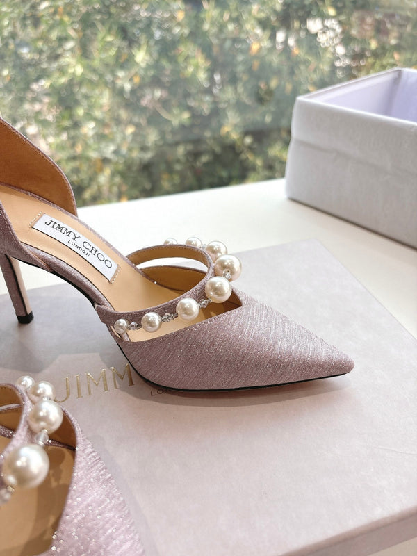 Jimmy Aureli Pearl-embellished Pumps 85mm Muted Pink Glitter 547688