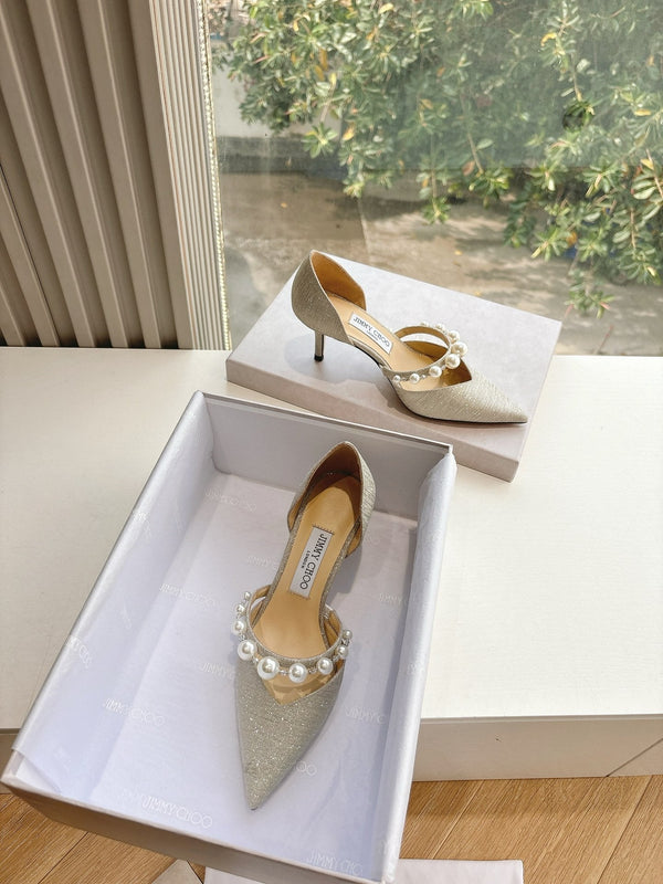 Jimmy Aureli Pearl-embellished Pumps 65mm Sliver Glitter 547691