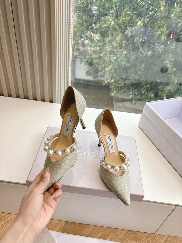 Jimmy Aureli Pearl-embellished Pumps 85mm Sliver Glitter 547687