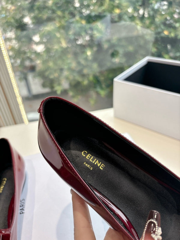 CELINE Ballet Flats Red Patent Leather 285945