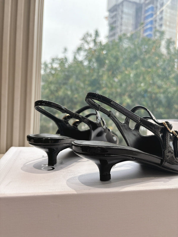 CELINE Slingback Black Snake Embossed Leather 285948