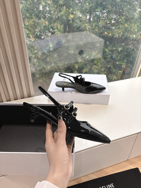 CELINE Slingback Black Snake Embossed Leather 285948