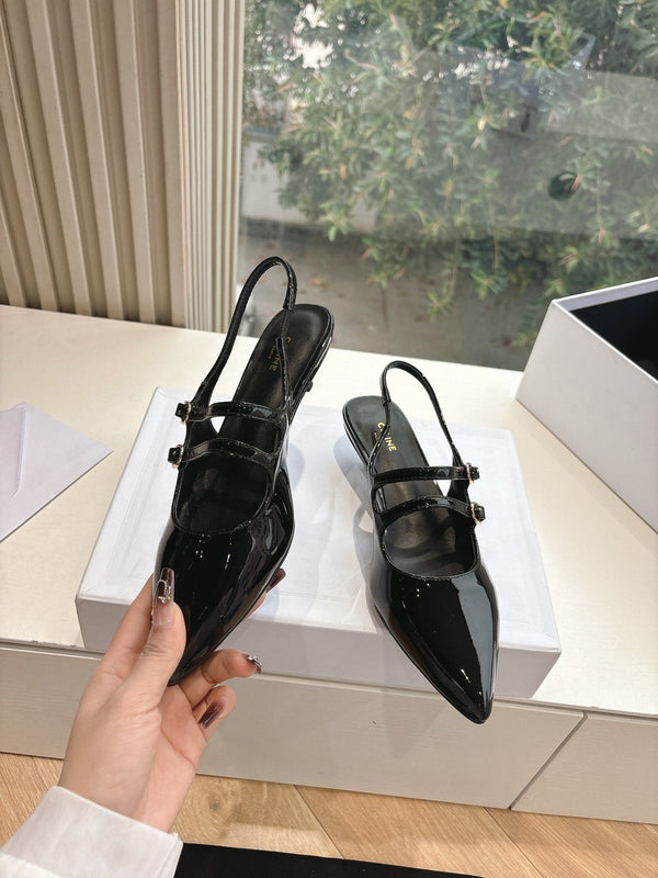 CELINE Slingback Black Snake Embossed Leather 285948