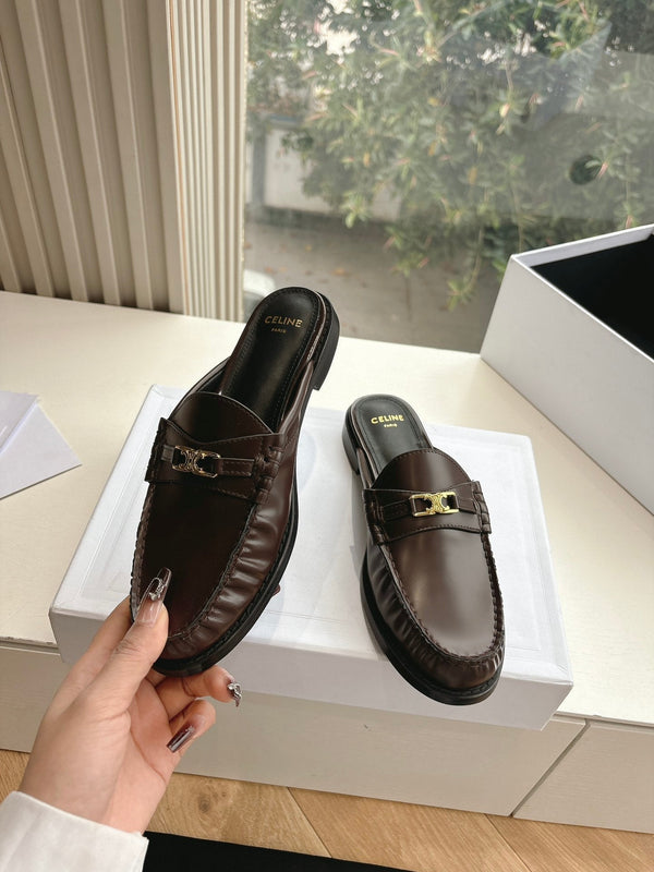 CELINE Slippers Brown Leather 285953