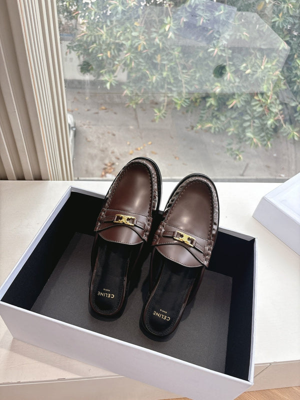 CELINE Slippers Brown Leather 285953