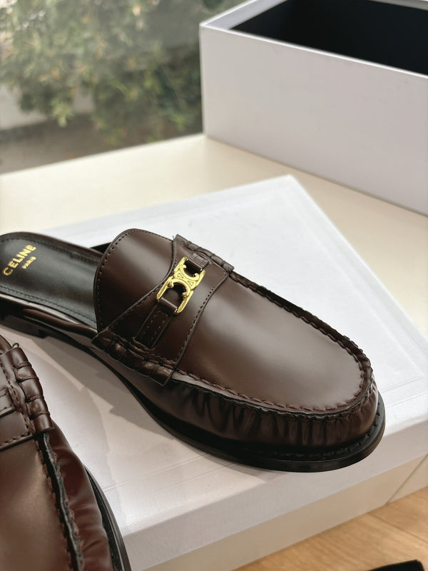 CELINE Slippers Brown Leather 285953