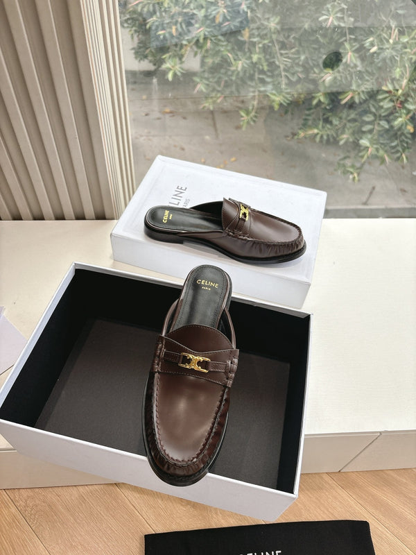 CELINE Slippers Brown Leather 285953