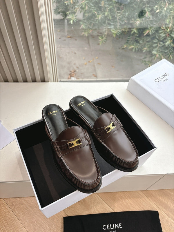 CELINE Slippers Brown Leather 285953