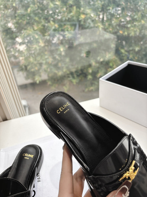 CELINE Slippers Black Leather 285954