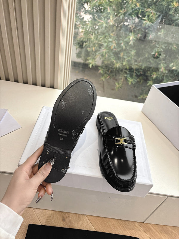 CELINE Slippers Black Leather 285954