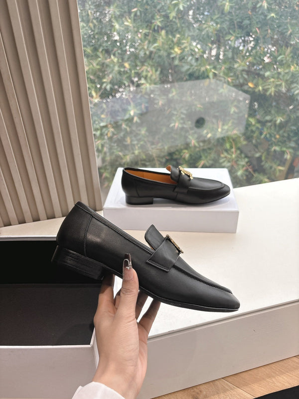 CELINE Buckle Triomphe Loafers Black Leather