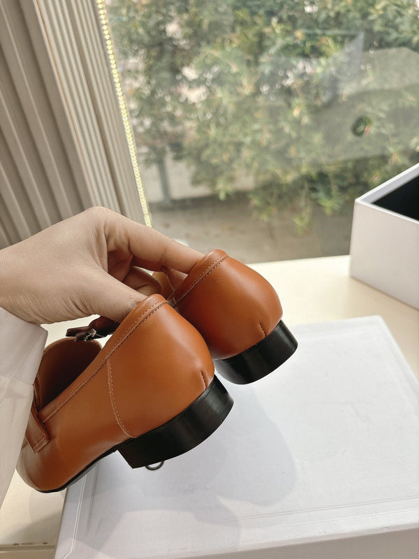 CELINE Buckle Triomphe Loafers Golden Leather