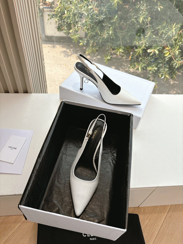 CELINE Slingbacks White Patent Leather 285940