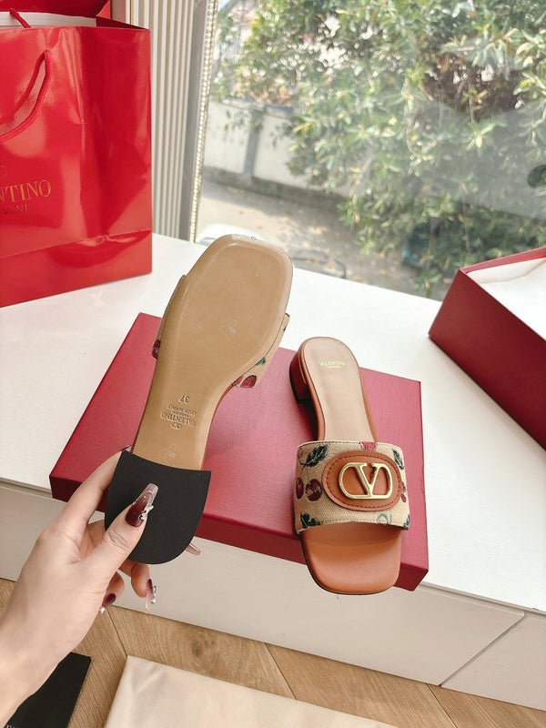 VT 2025 Cherryfic Leather Trimmed Slides Orange Sheepskin 286494