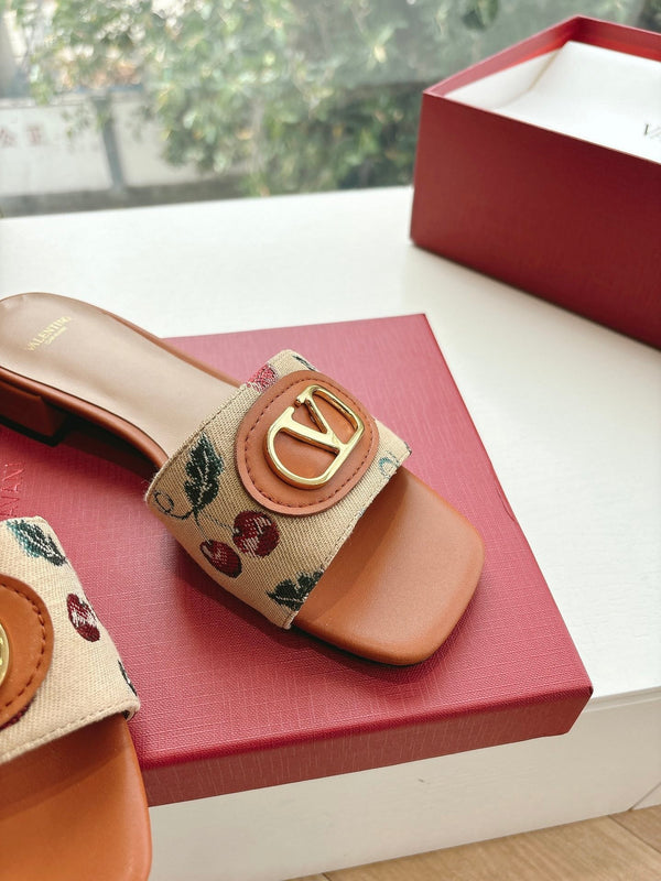 VT 2025 Cherryfic Leather Trimmed Slides Orange Sheepskin 286494