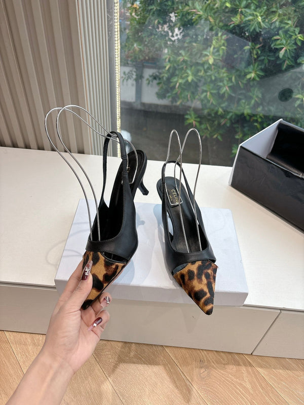 CELINE Slingback Leopard Black Leather 285983
