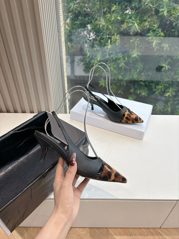 CELINE Slingback Leopard Black Leather 285983