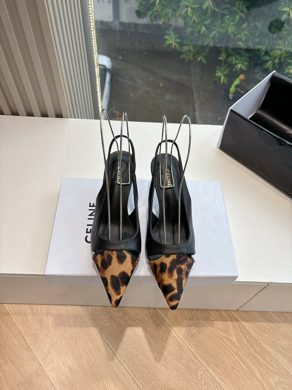 CELINE Slingback Leopard Black Leather 285983