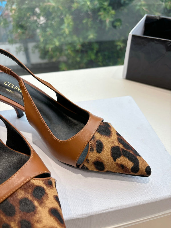 CELINE Slingback Leopard Brown Leather 285984