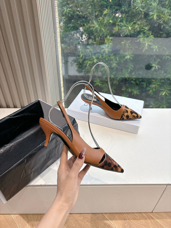 CELINE Slingback Leopard Brown Leather 285984