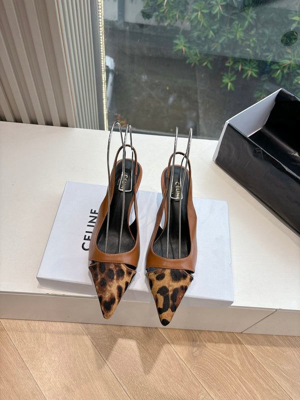 CELINE Slingback Leopard Brown Leather 285984