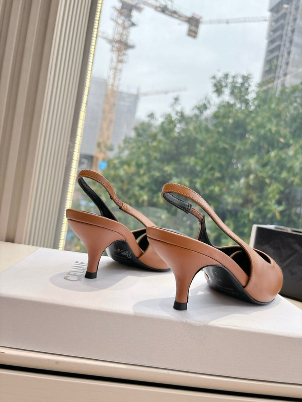 CELINE Slingback Leopard Brown Leather 285984