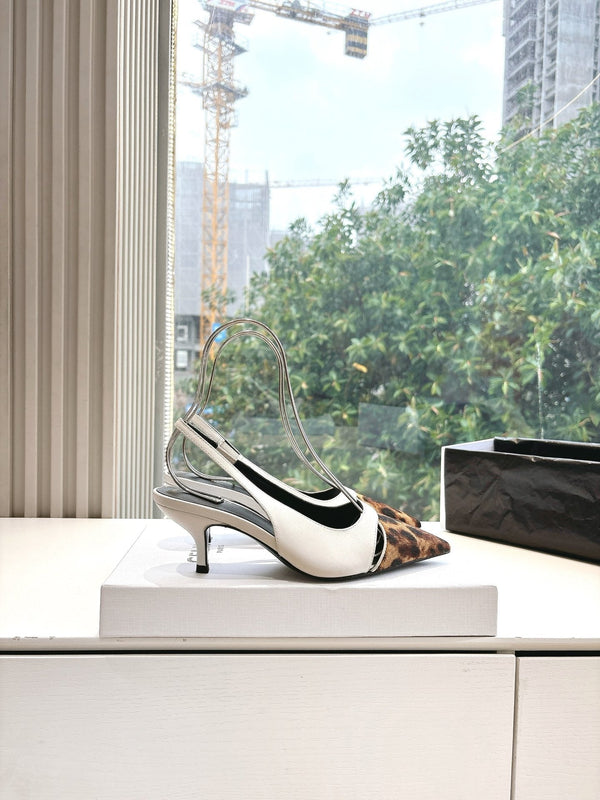 CELINE Slingback Leopard White Leather 285985