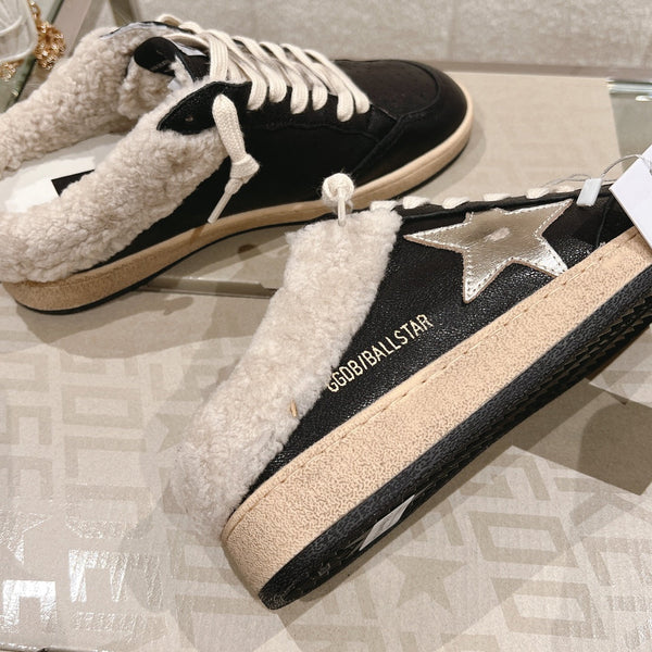 SUPER-STAR SABOTS IN BLACK SHINY CALFSKIN SILVER STAR