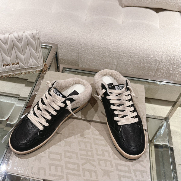 SUPER-STAR SABOTS IN BLACK SHINY CALFSKIN SILVER STAR