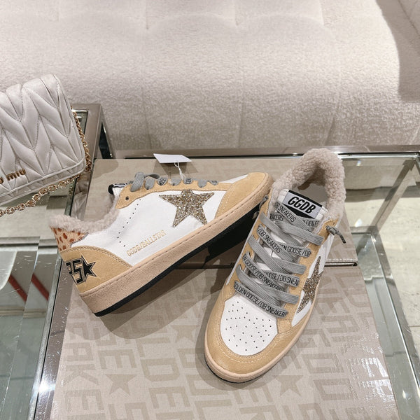 BALL STAR SNEAKERS WITH GLITTER STAR IN WHITE CALFSKIN AND BROWN SUEDE