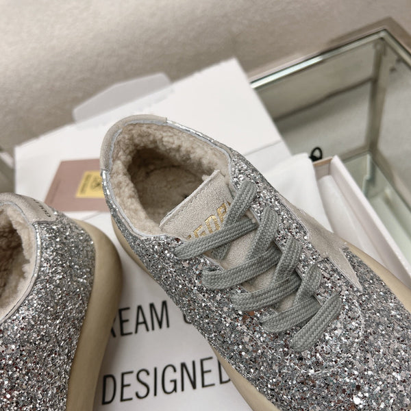 SNEAKERS SPACE-STAR CUBE IN GLITTER ARGENTO CON STELLA GRIGIA