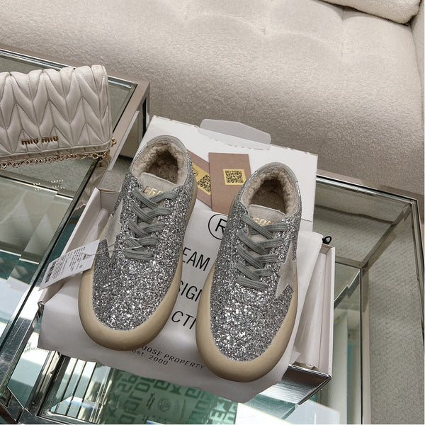 SNEAKERS SPACE-STAR CUBE IN GLITTER ARGENTO CON STELLA GRIGIA