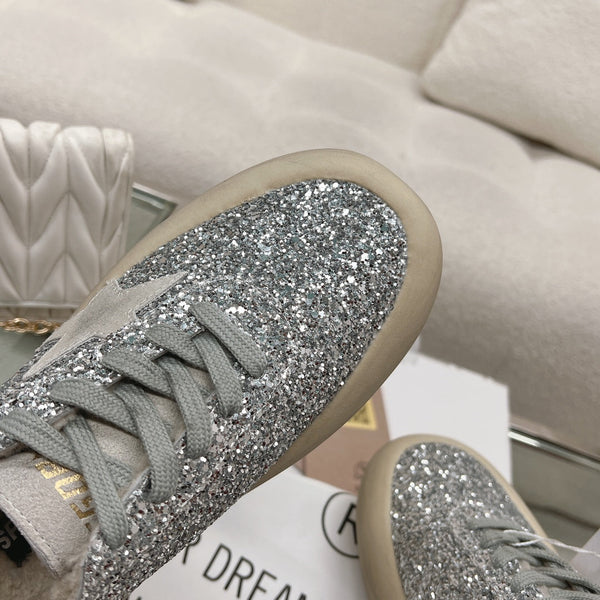 SNEAKERS SPACE-STAR CUBE IN GLITTER ARGENTO CON STELLA GRIGIA