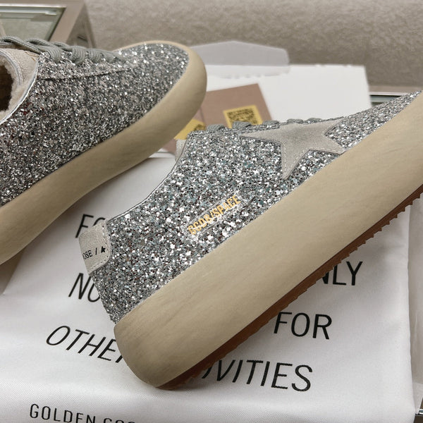 SNEAKERS SPACE-STAR CUBE IN GLITTER ARGENTO CON STELLA GRIGIA
