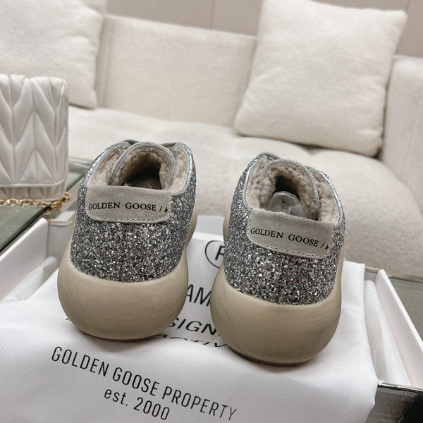 SNEAKERS SPACE-STAR CUBE IN GLITTER ARGENTO CON STELLA GRIGIA